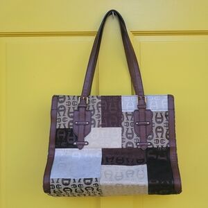 Vintage Etienne Aigner Patchwork Logo Canvas & Leather Tote